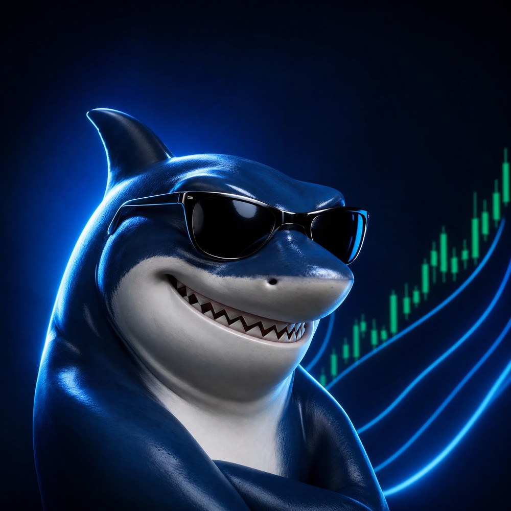 FOMOSHARK: a shark in sunglasses, arms crossed